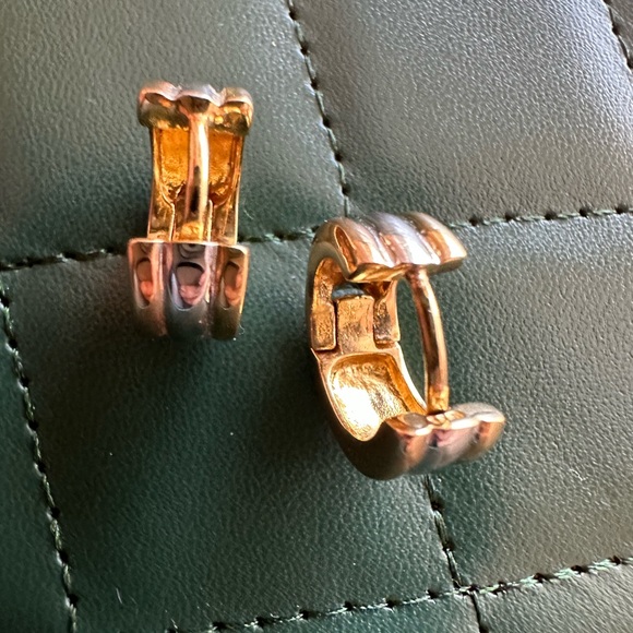 Tri tone mini Hoop Huggies  Earrings - Picture 7 of 13